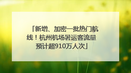 新增、加密一批热门航线！杭州机场暑运客流量预计超910万人次