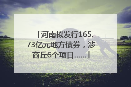 河南拟发行165.73亿元地方债券，涉商丘6个项目……